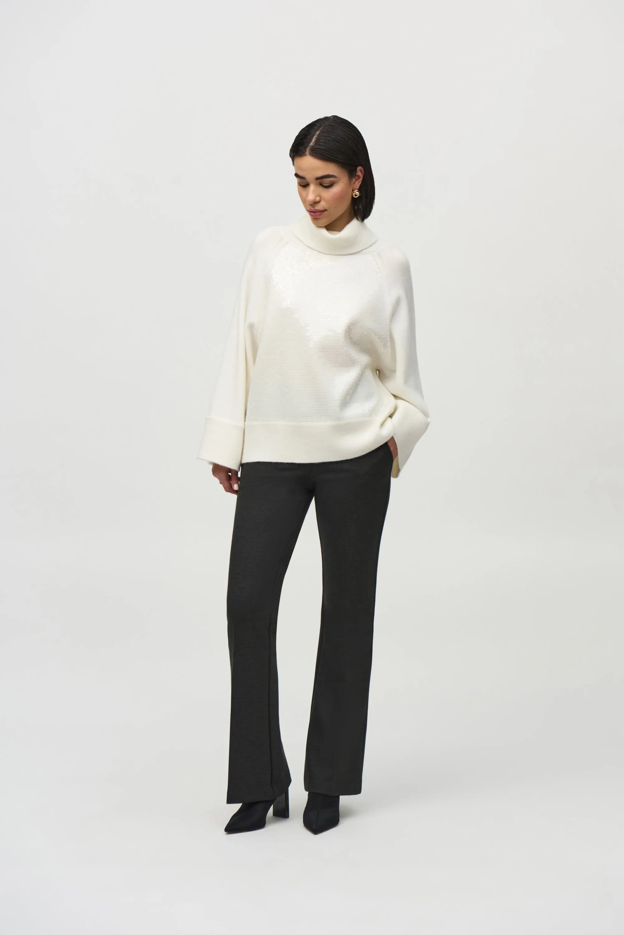 Heavy Knit Flared Pull-On Pants