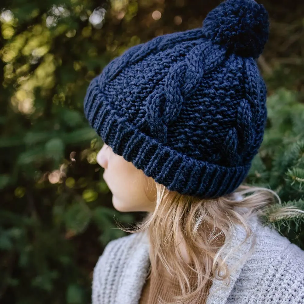 Indigo Cable Knit Beanie Hat