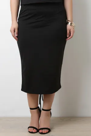 Jersey Back Corset Lace Up Midi Skirt