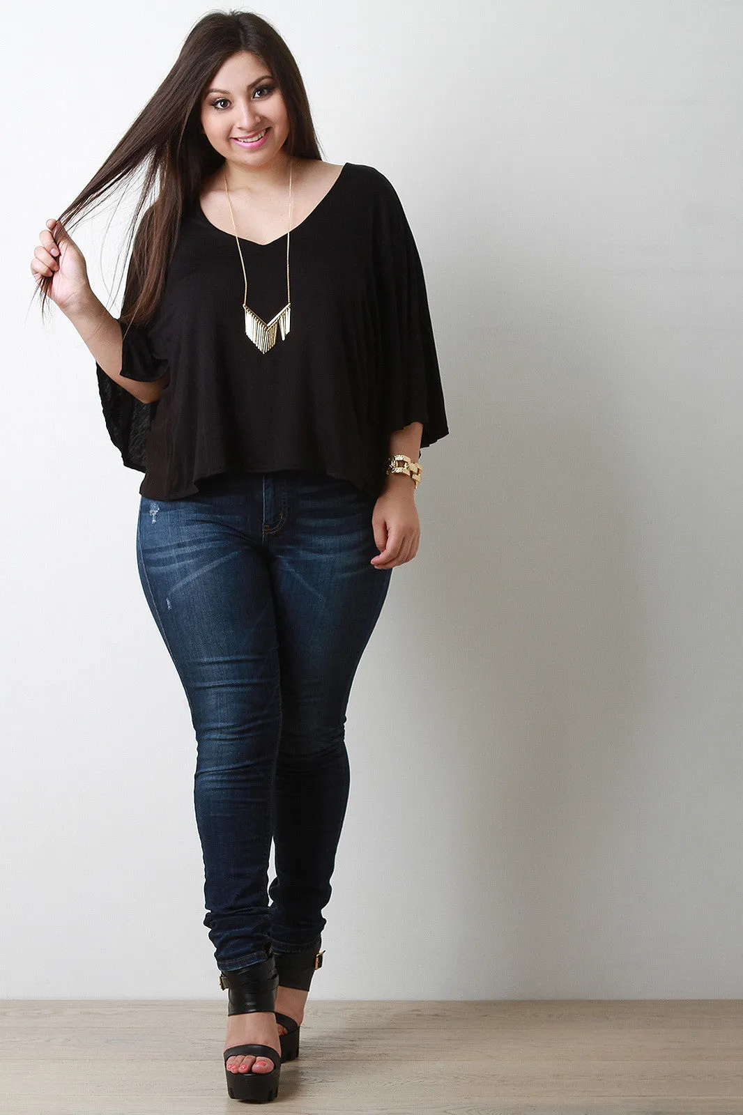 Jersey Knit V-Neck Dolman Sleeve Top