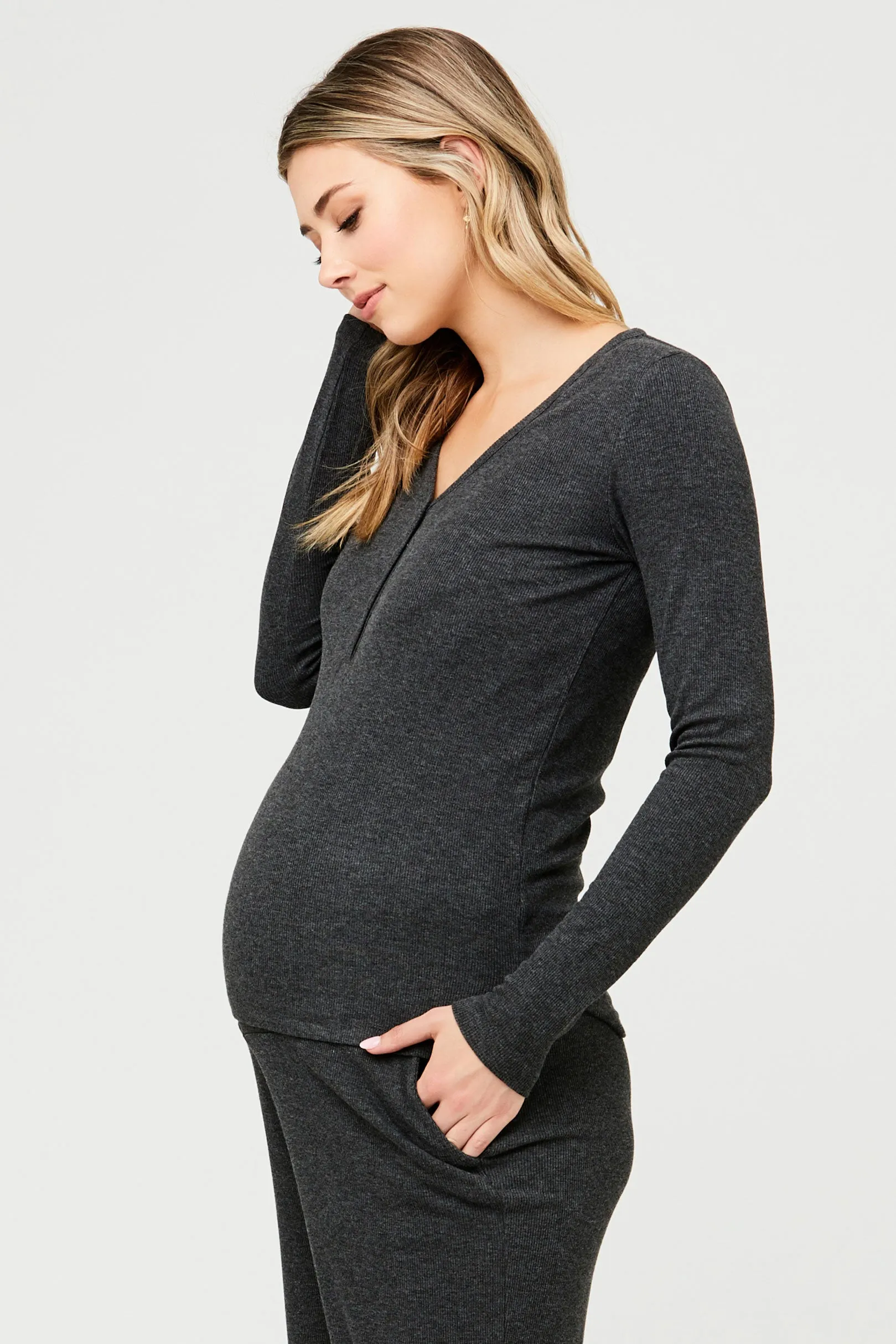 Jersey Rib Top in Charcoal Ripe