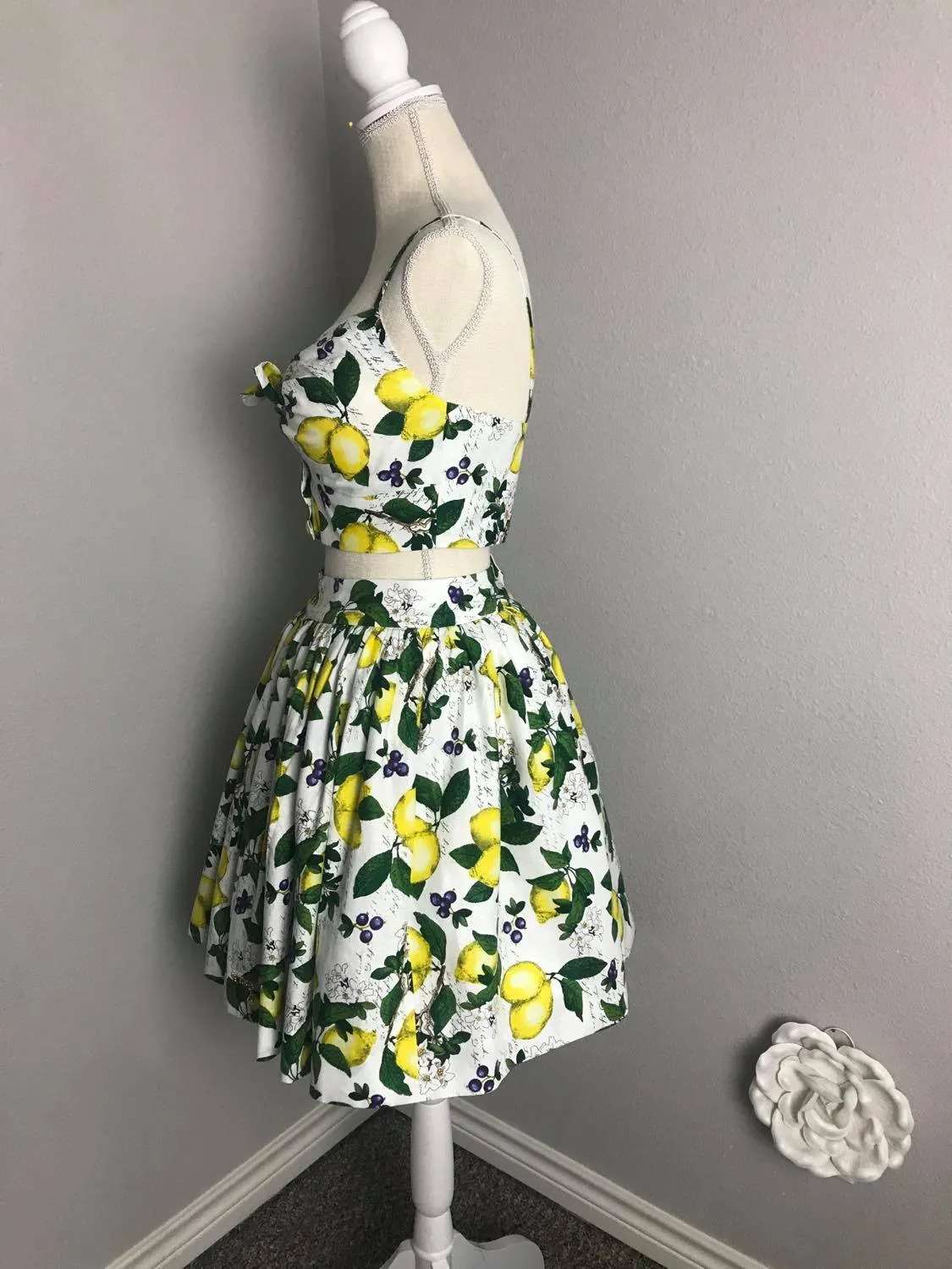 Julie skirt matching top in Lemon Print cotton size S