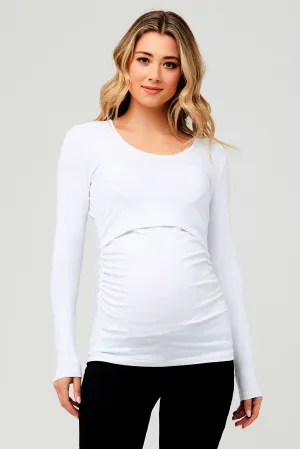 Kate Organic Cotton Maternity Nursing Top in White Ripe