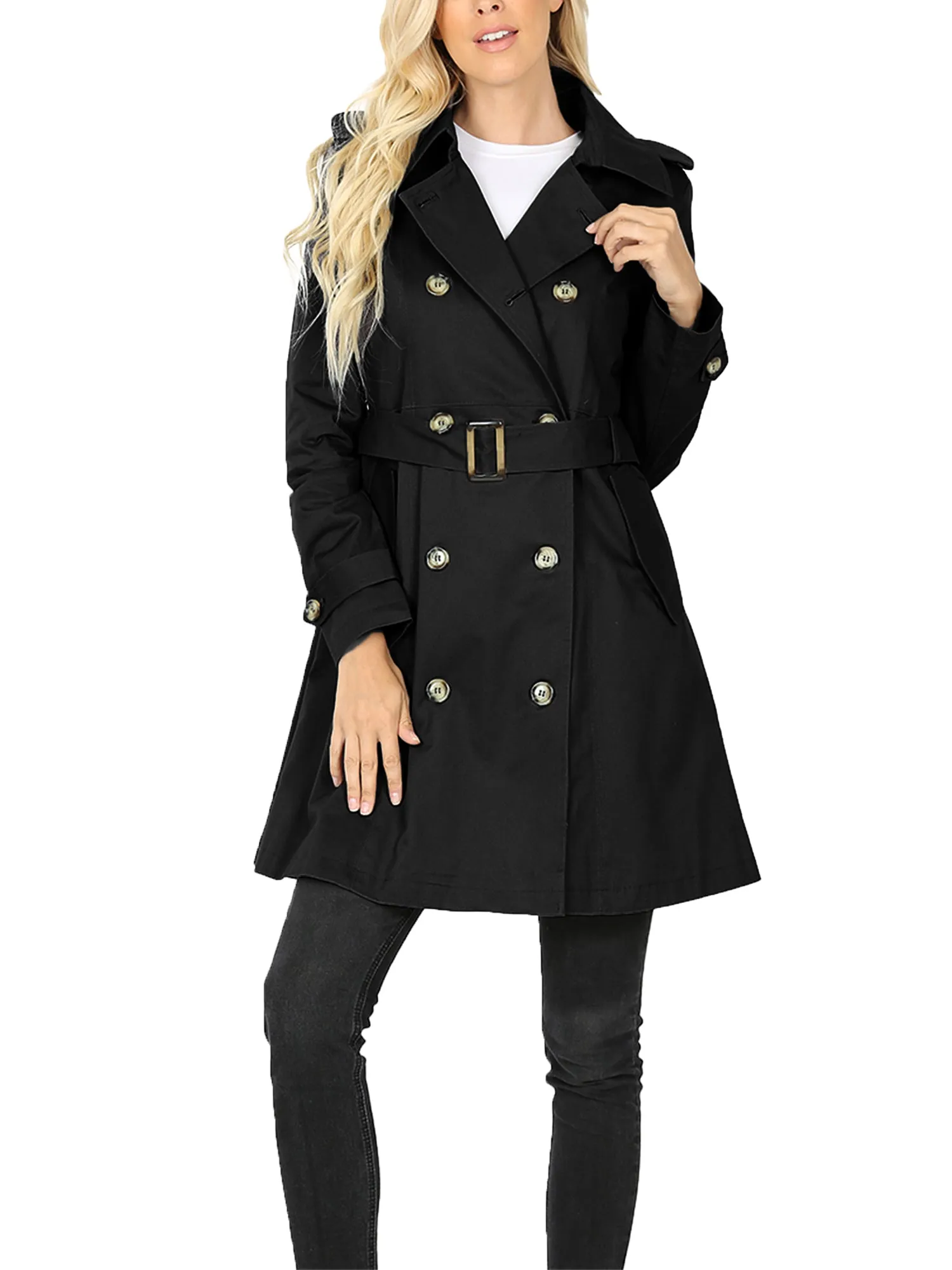 KOGMO Women's Double Breasted Trench Coat Jacket with Waist Belt