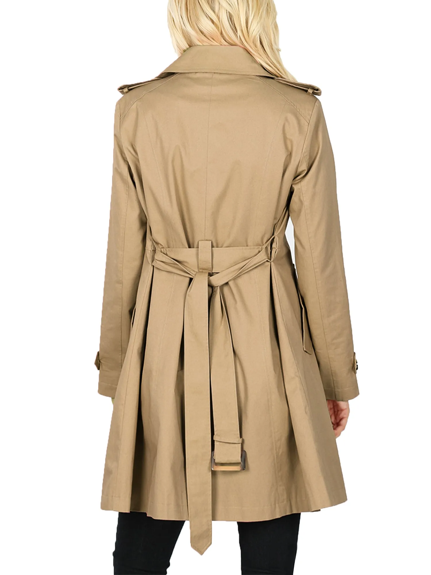 KOGMO Women's Double Breasted Trench Coat Jacket with Waist Belt