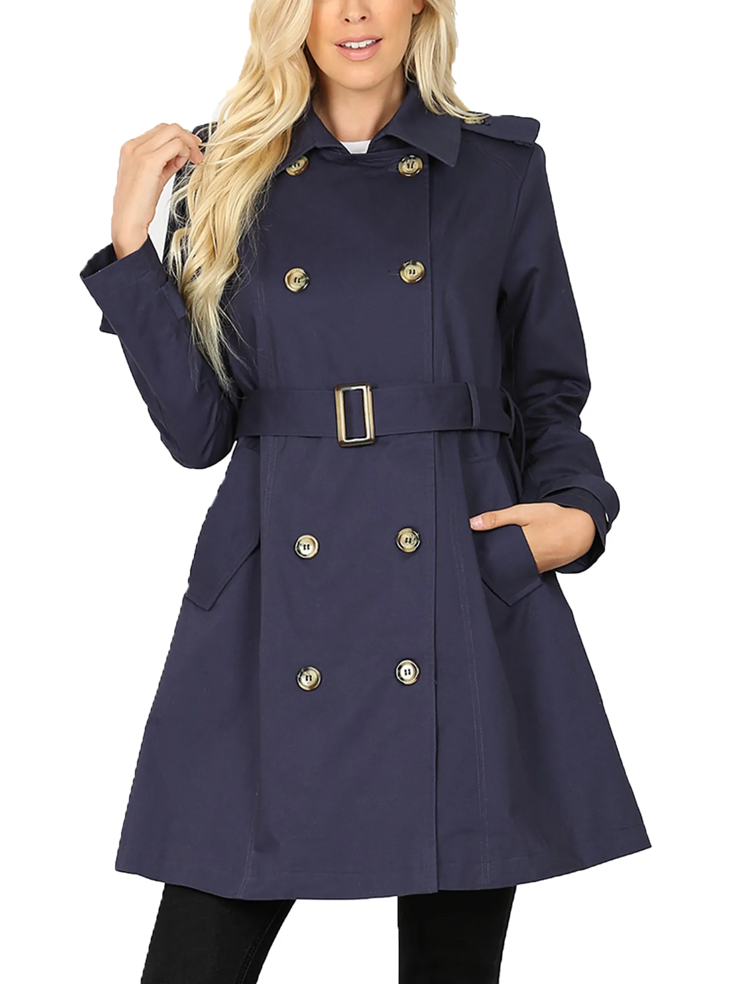 KOGMO Women's Double Breasted Trench Coat Jacket with Waist Belt