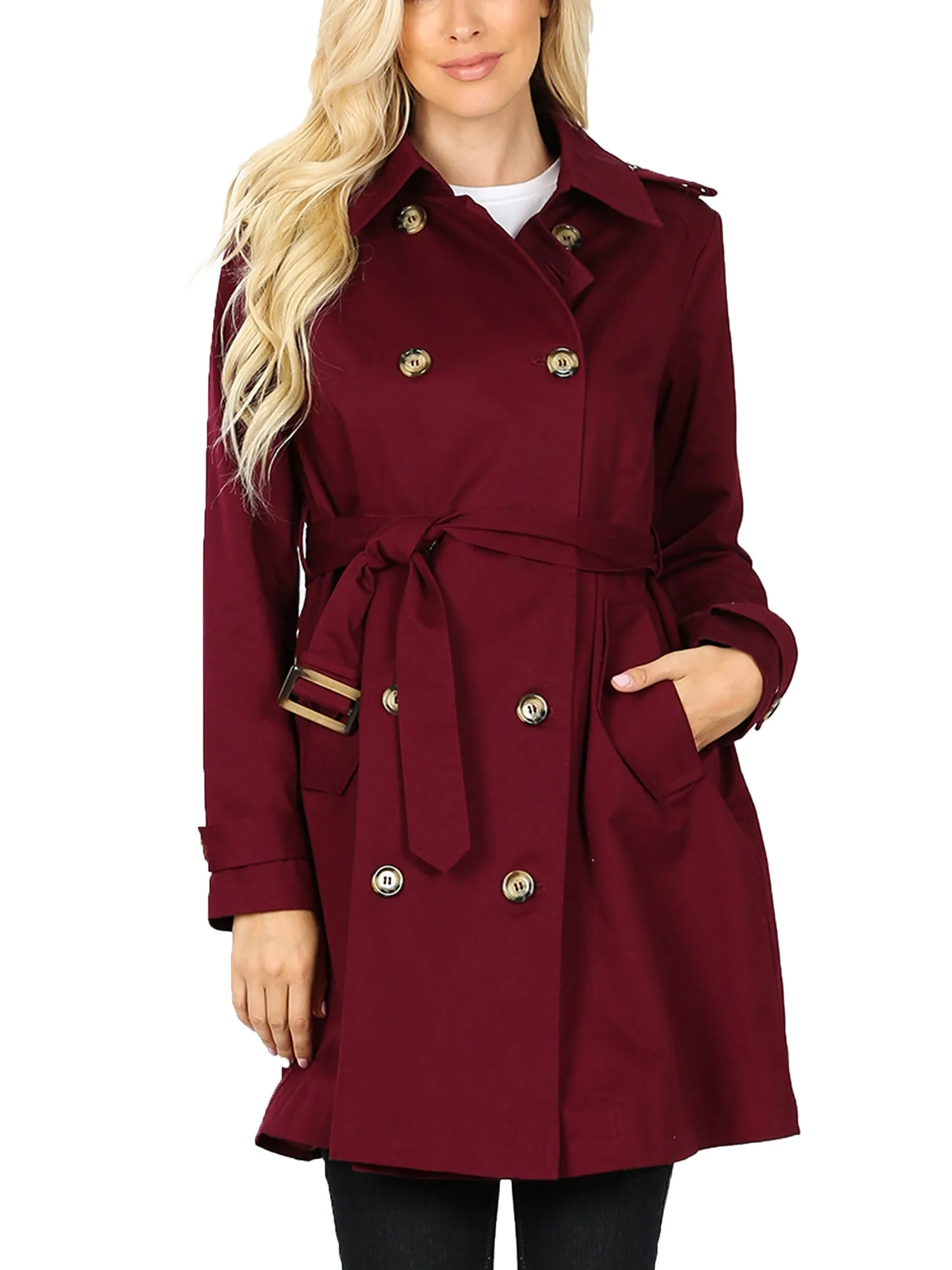 KOGMO Women's Double Breasted Trench Coat Jacket with Waist Belt