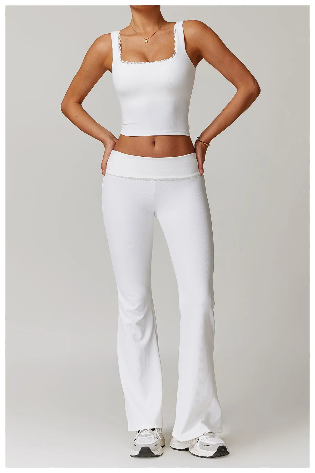 Lace-Trim High-Waist Flare Yoga Pants