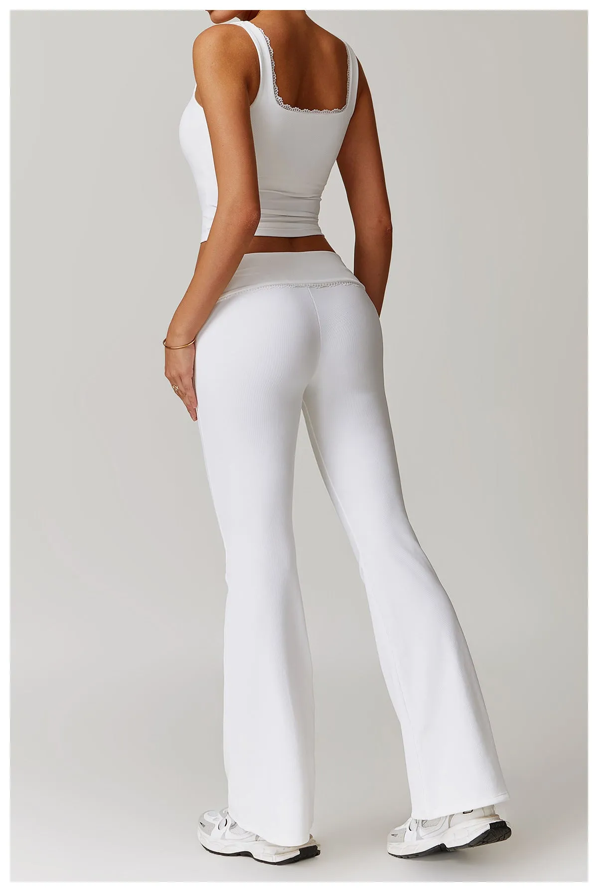 Lace-Trim High-Waist Flare Yoga Pants