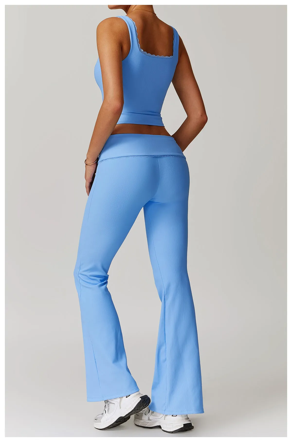 Lace-Trim High-Waist Flare Yoga Pants