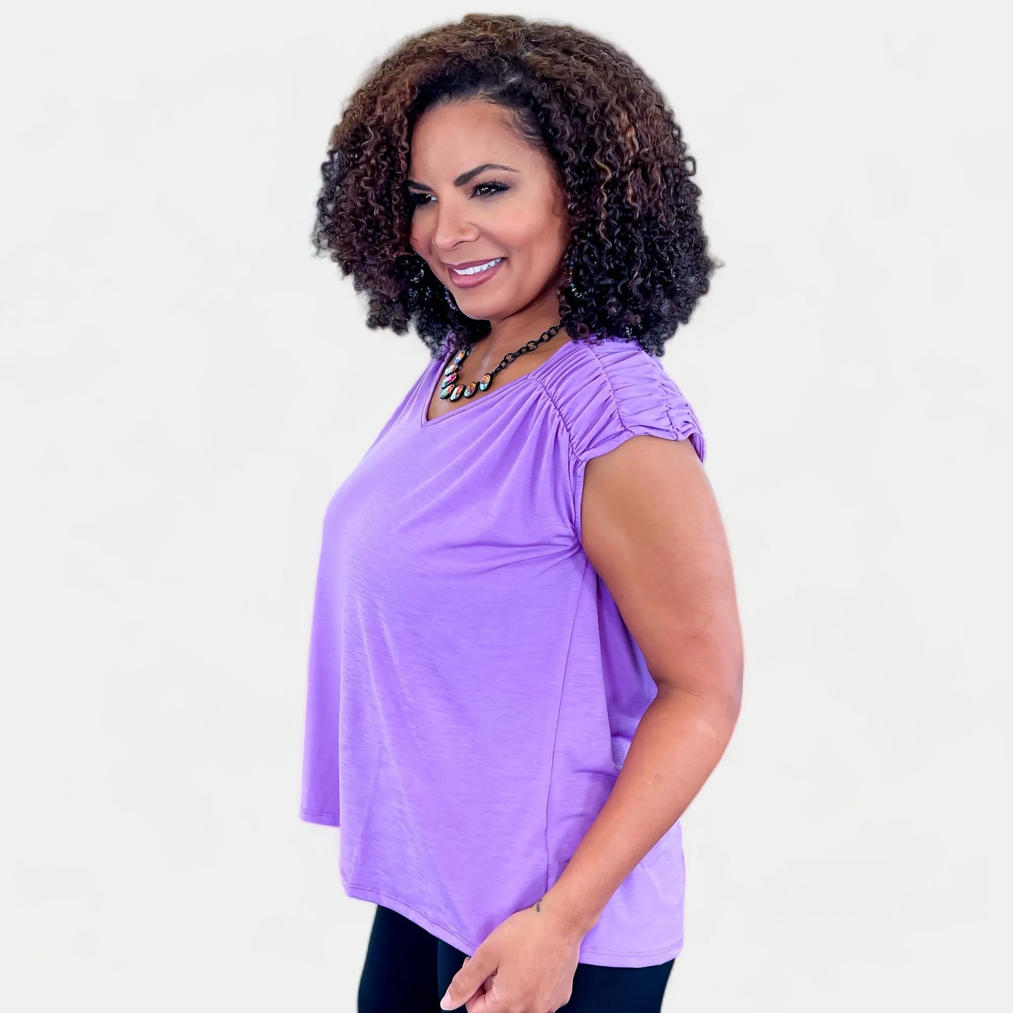 Lavender V Neck Tie Back Top [NO RETURNS]