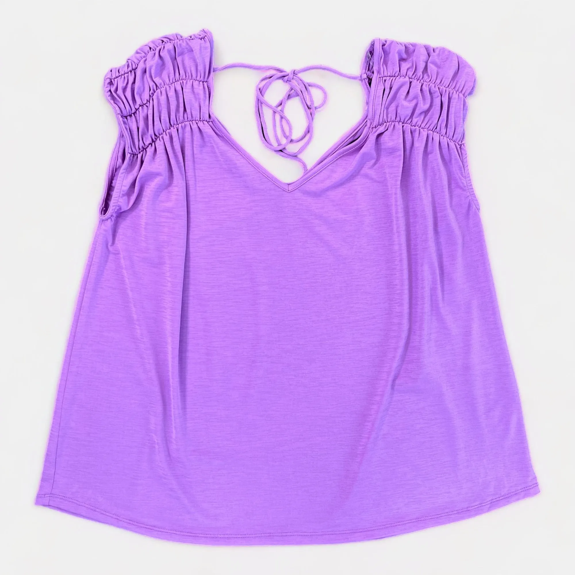 Lavender V Neck Tie Back Top [NO RETURNS]