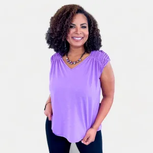 Lavender V Neck Tie Back Top [NO RETURNS]