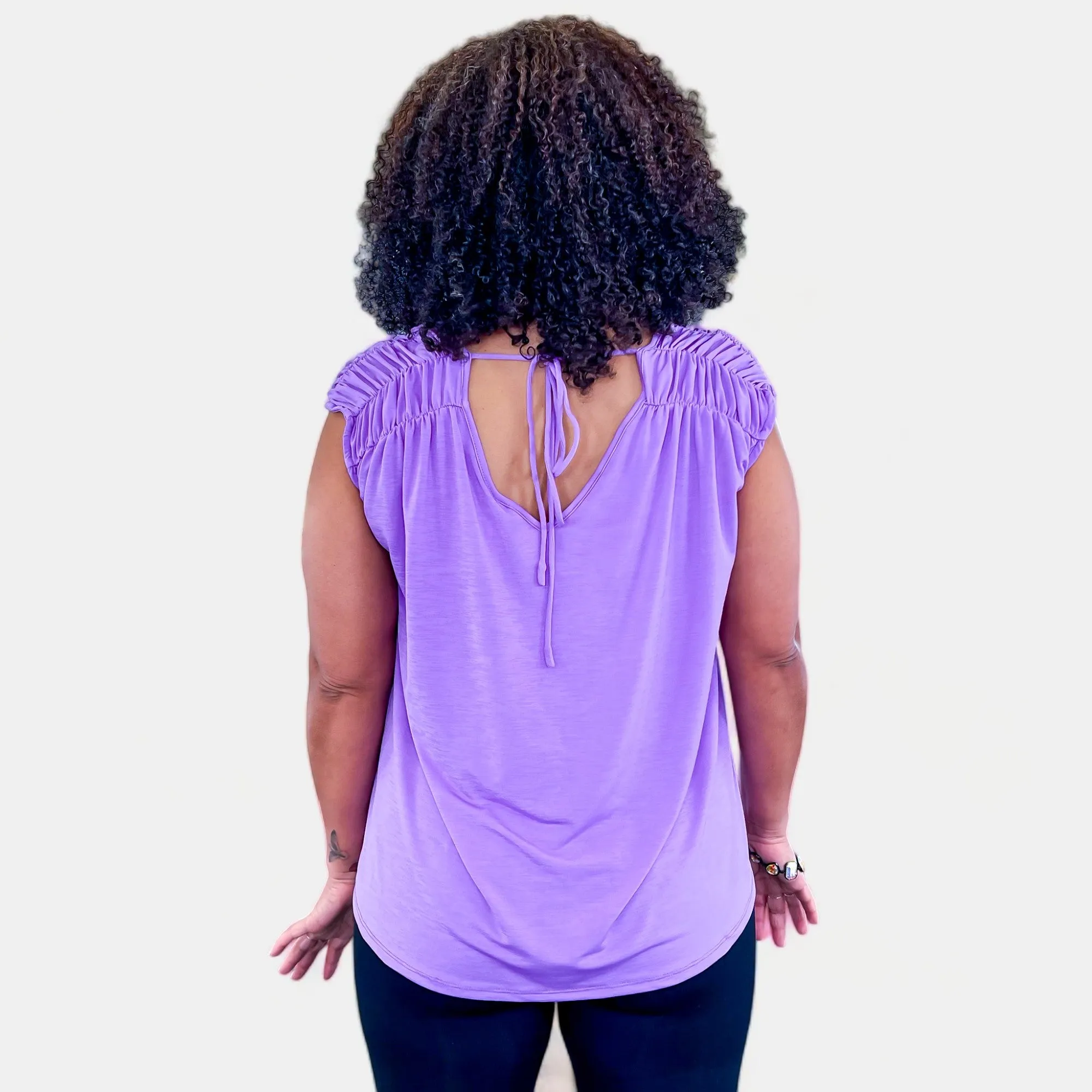 Lavender V Neck Tie Back Top [NO RETURNS]