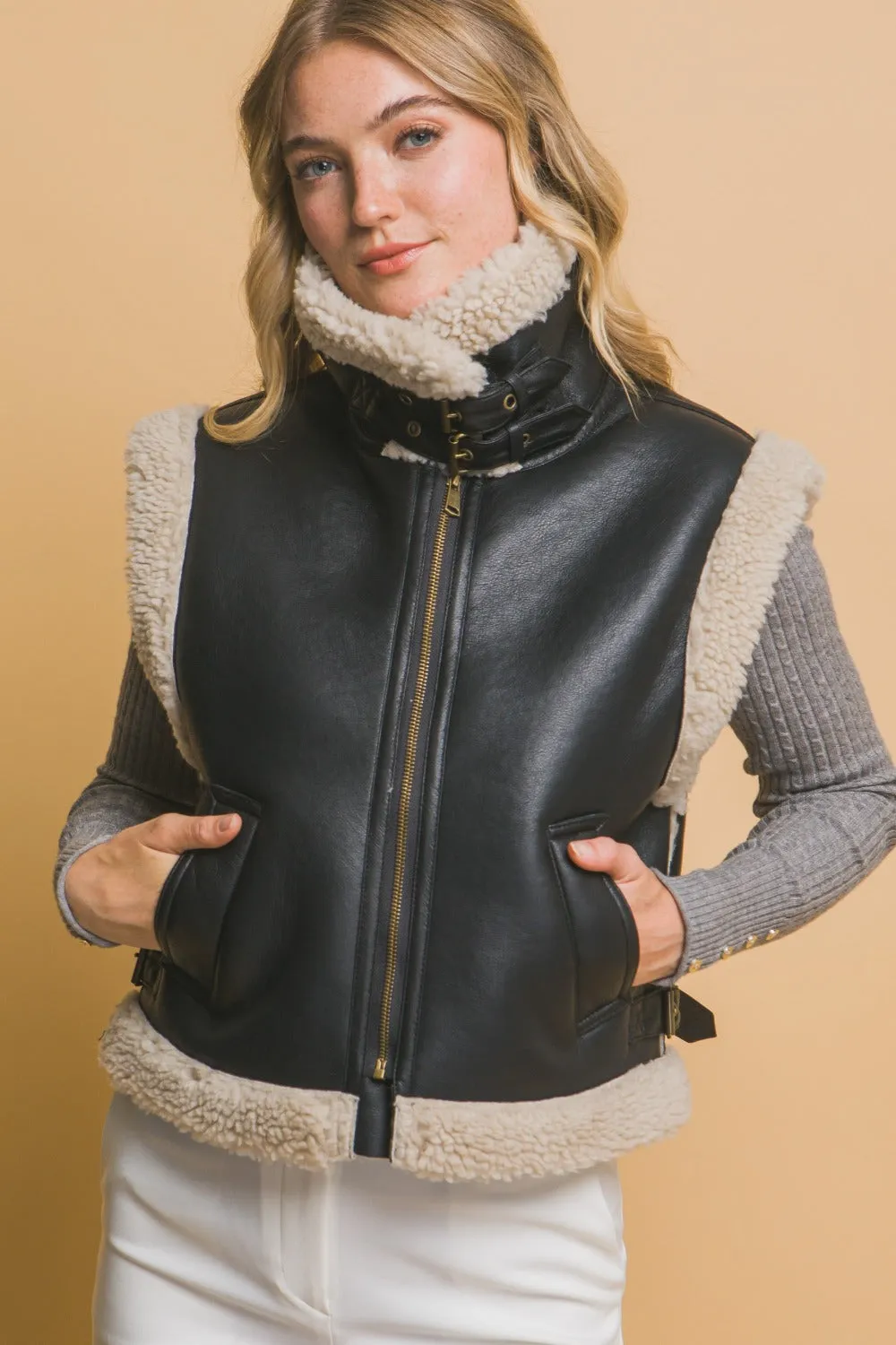 Layla Sherpa Zip Up Vest with Pockets