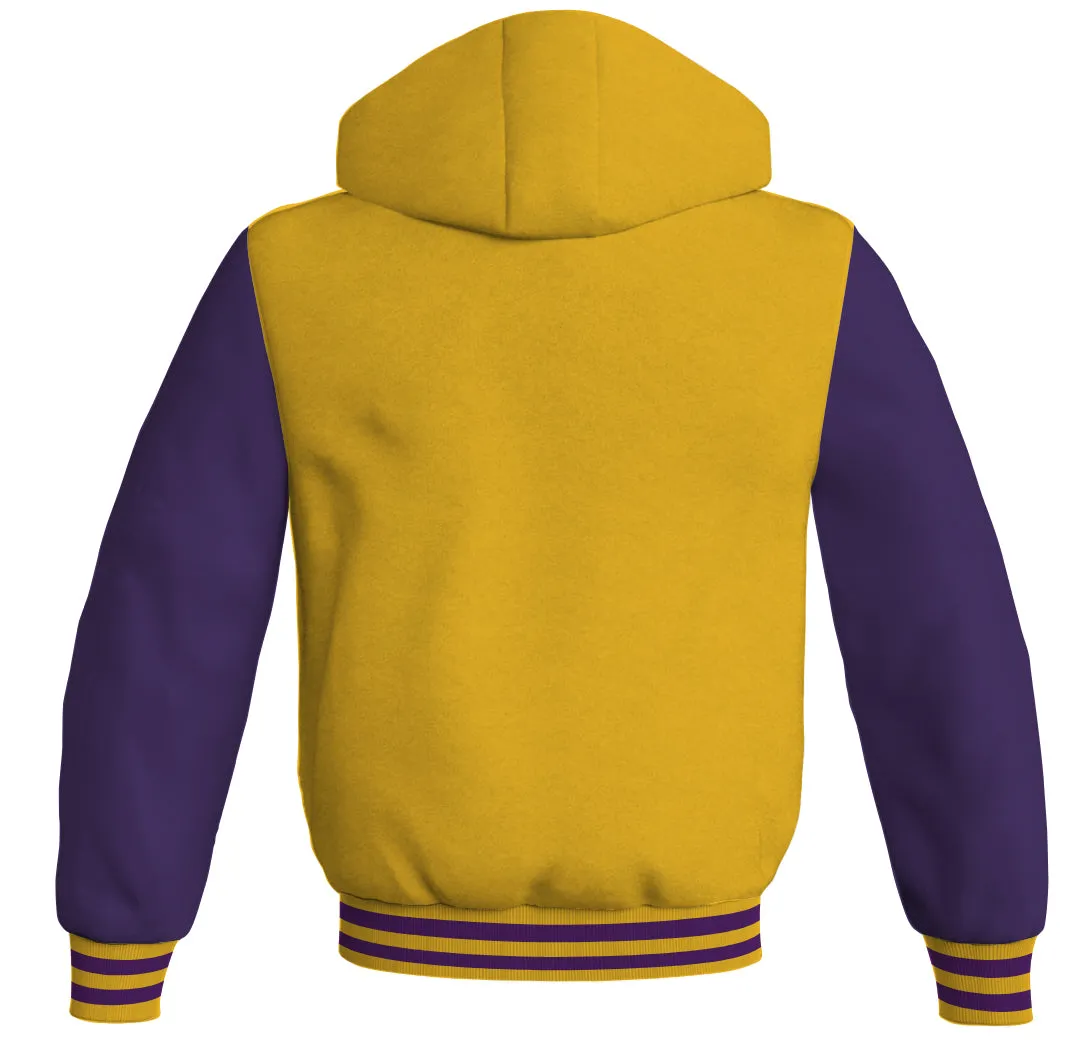 Letterman Bomber Hoodie Jacket Yellow/Gold Body Purple Leather Sleeves