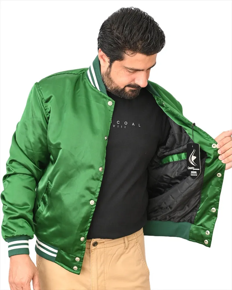 Letterman Jacket Green Satin Jacket Ladies Varsity Jacket