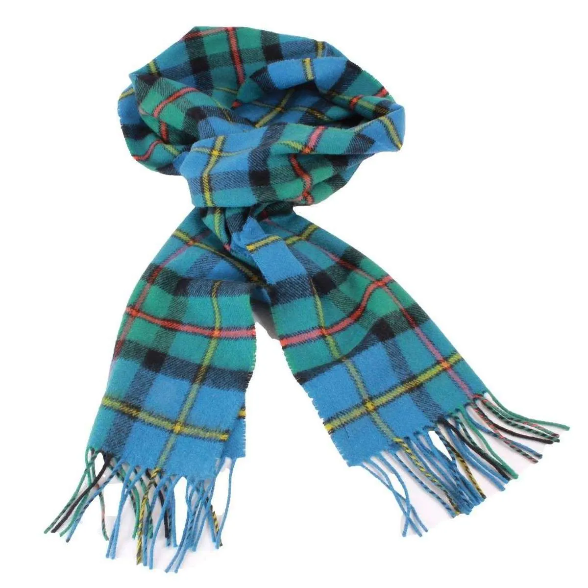 Locharron of Scotland Bowhill Macleod of Harris Ancient Lambswool Tartan Scarf - Blue/Green/Yellow