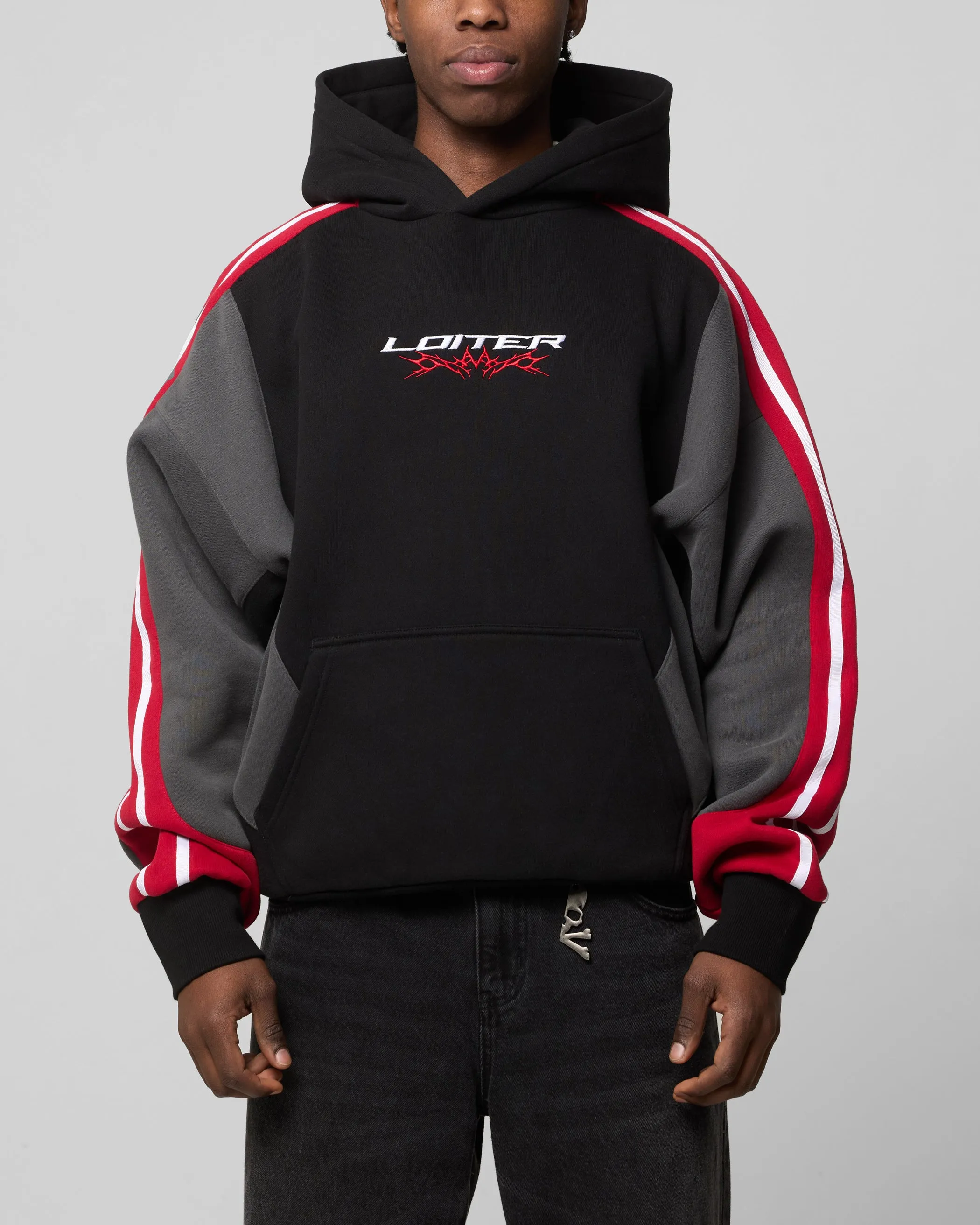 Loiter Hunter Patchwork Hoodie Black/Red