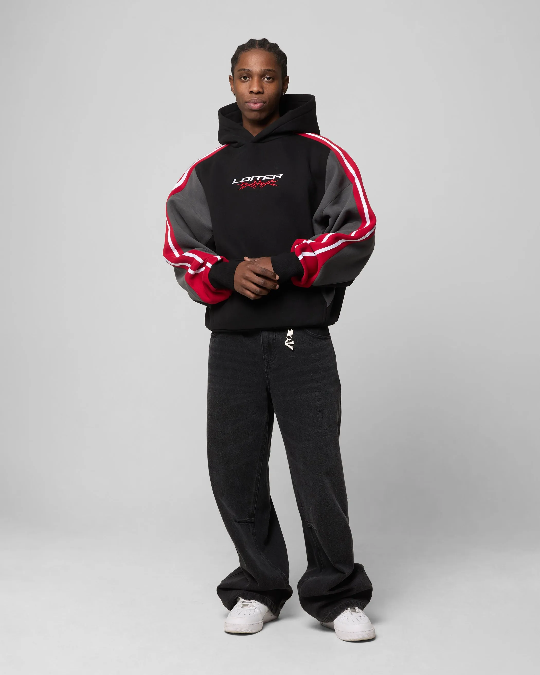 Loiter Hunter Patchwork Hoodie Black/Red