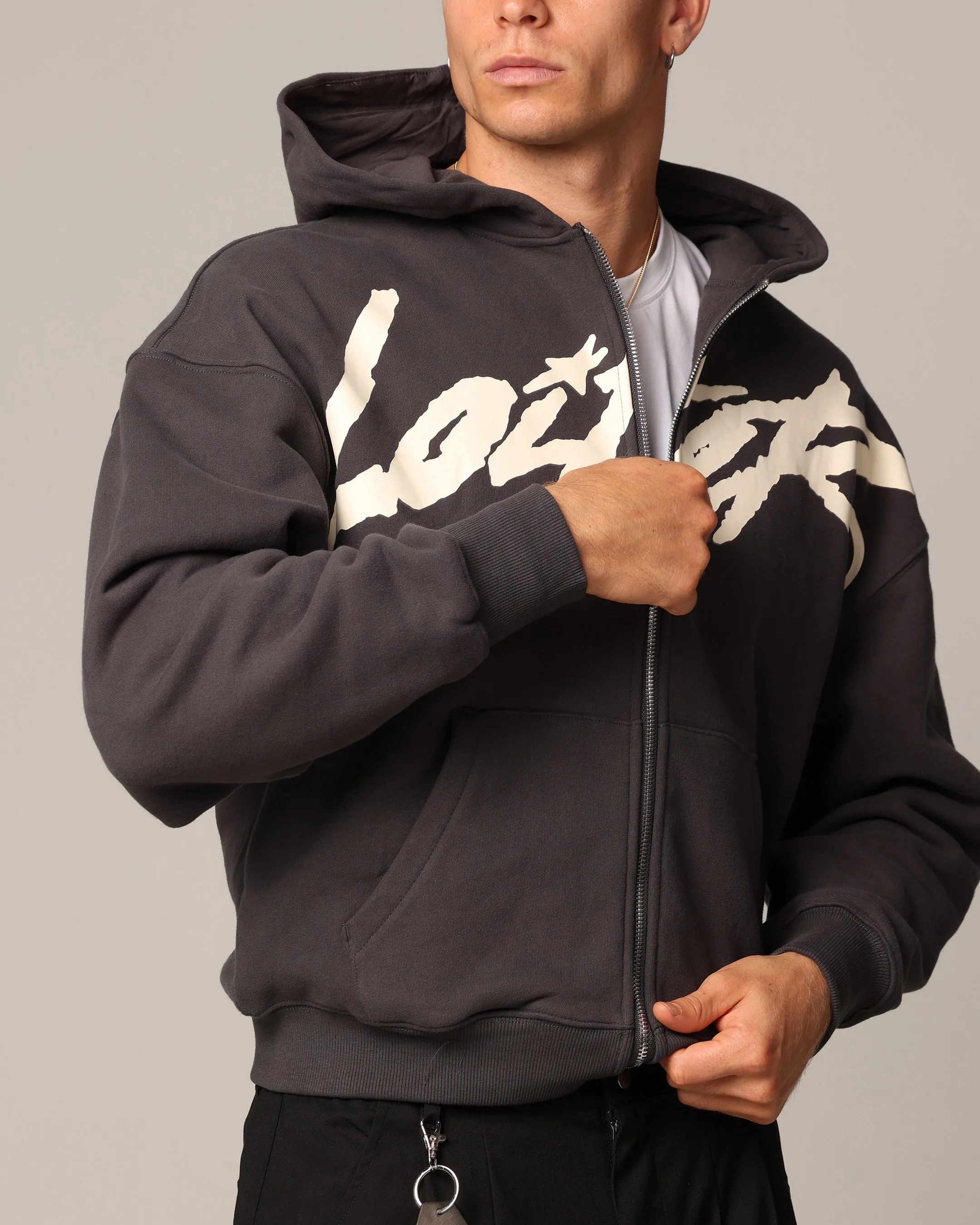 Loiter Spider Zip Hoodie Charcoal