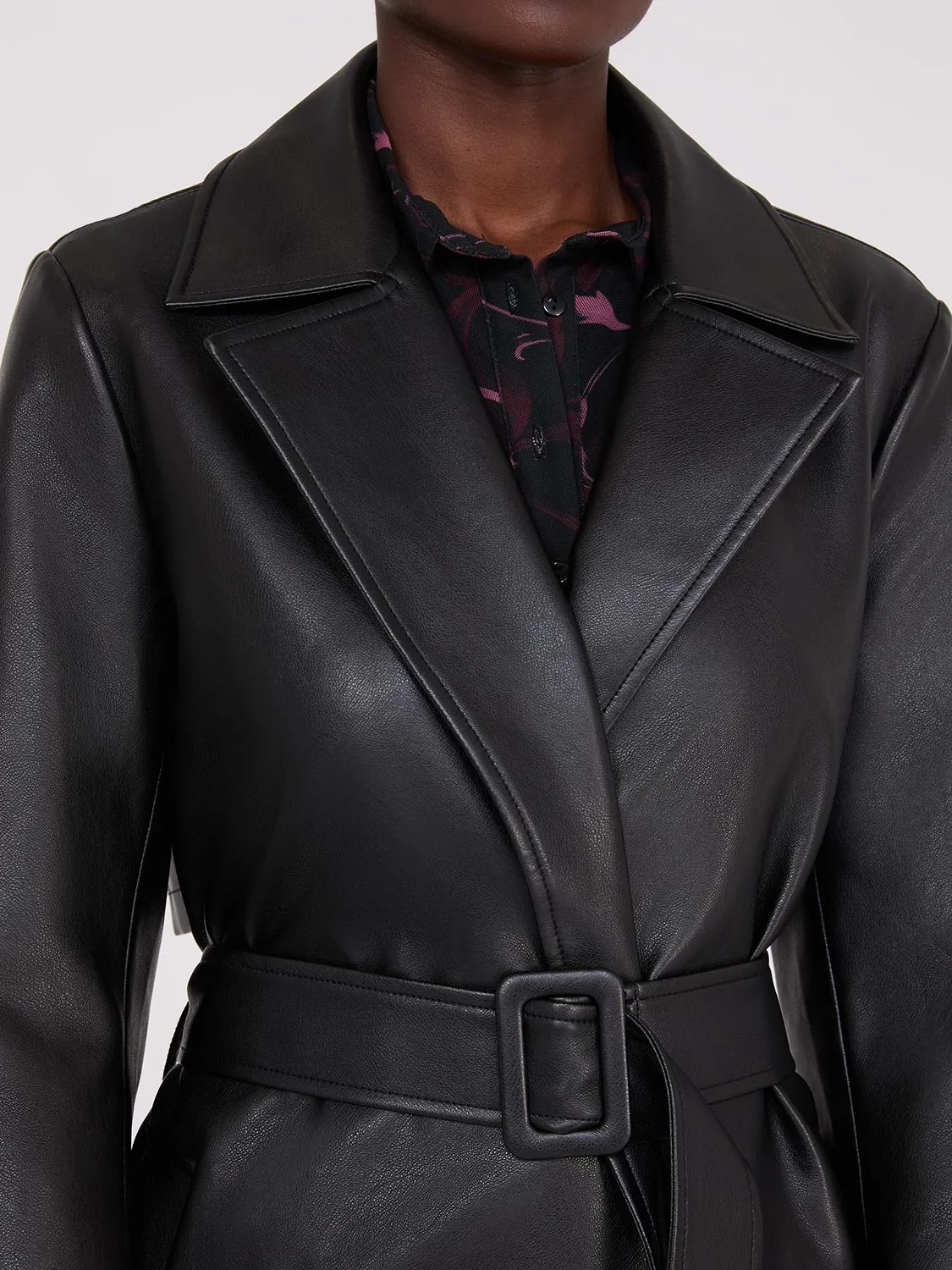 Long Faux Leather Trench Coat