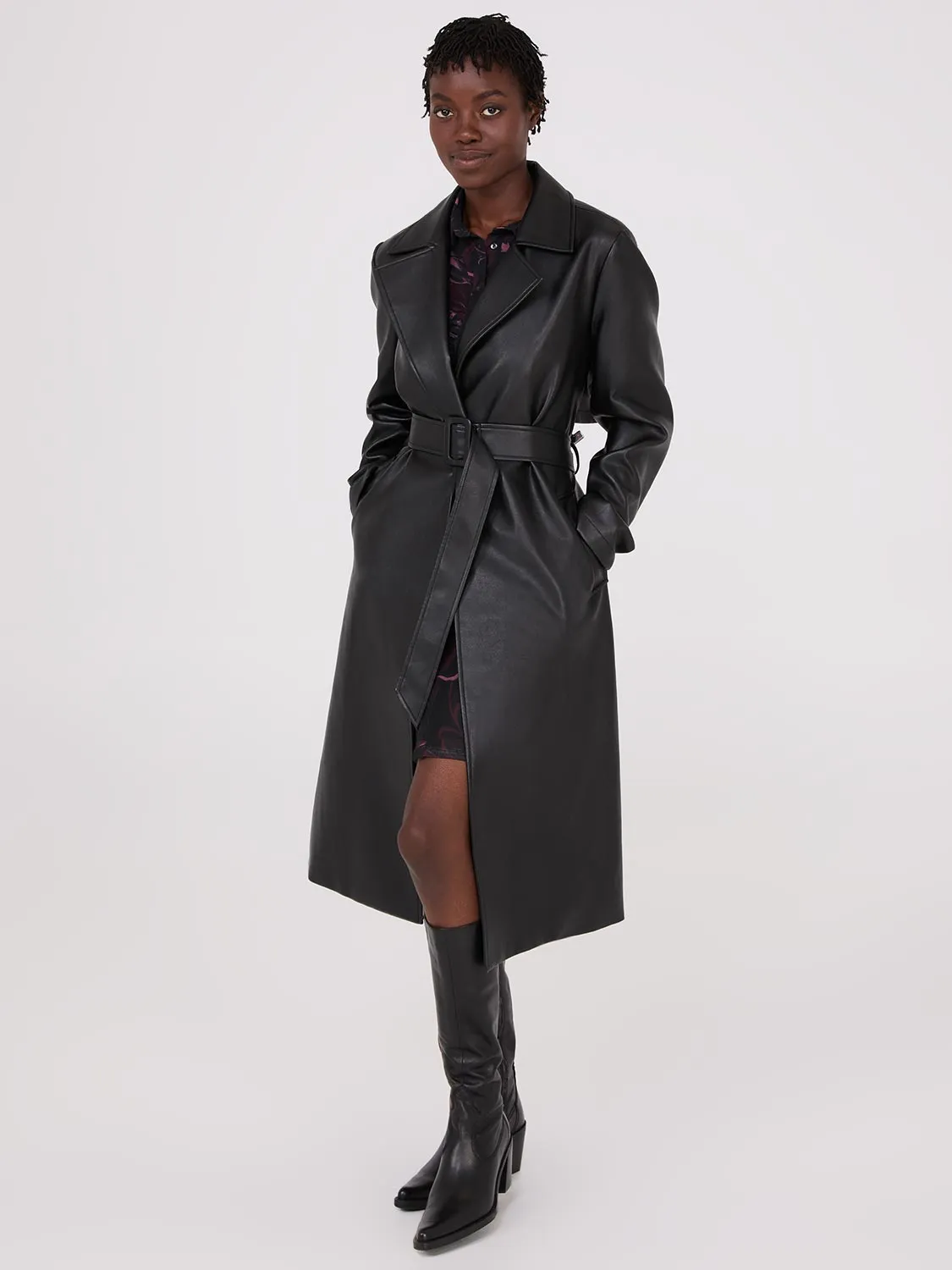 Long Faux Leather Trench Coat