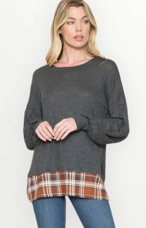 Loose fit balloon sleeve knit tunic top