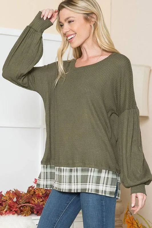 Loose fit balloon sleeve knit tunic top