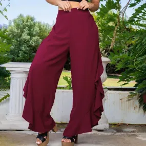 Loose High Waist Ruffles Wide-Leg Pants