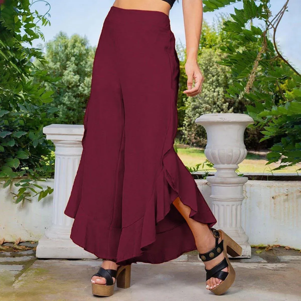 Loose High Waist Ruffles Wide-Leg Pants