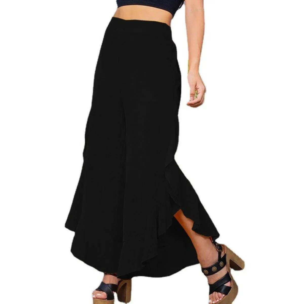 Loose High Waist Ruffles Wide-Leg Pants