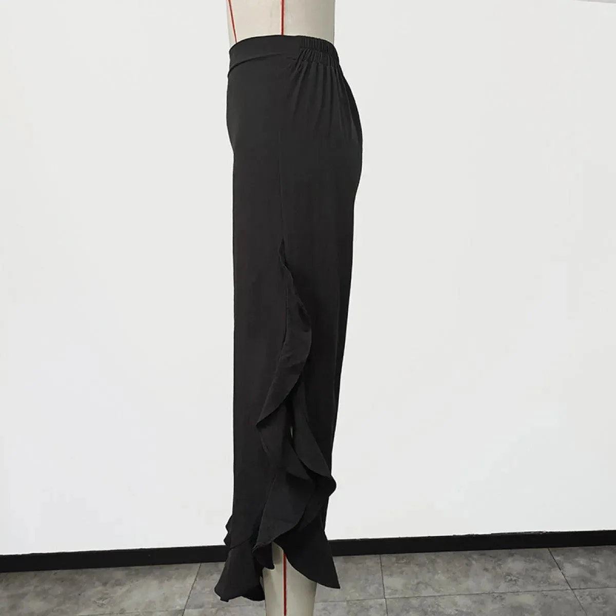 Loose High Waist Ruffles Wide-Leg Pants