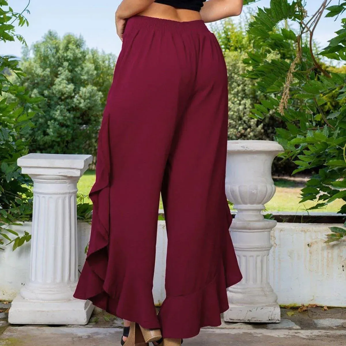 Loose High Waist Ruffles Wide-Leg Pants