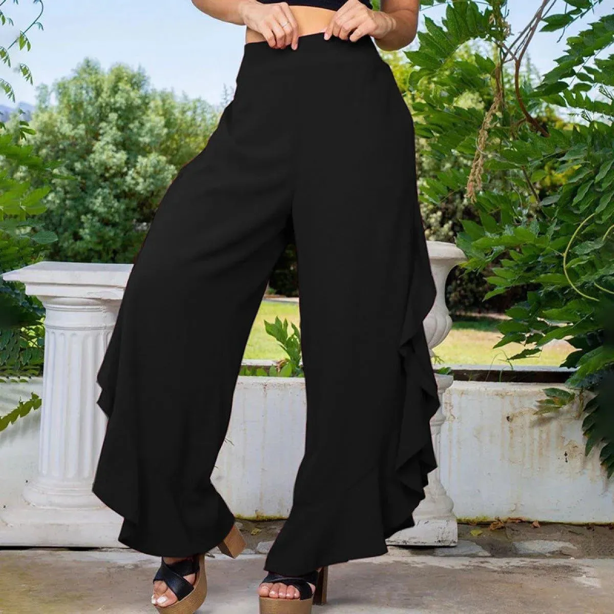 Loose High Waist Ruffles Wide-Leg Pants