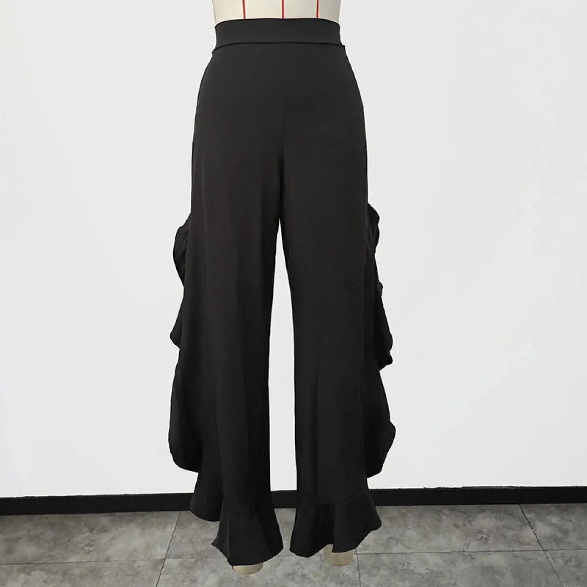 Loose High Waist Ruffles Wide-Leg Pants