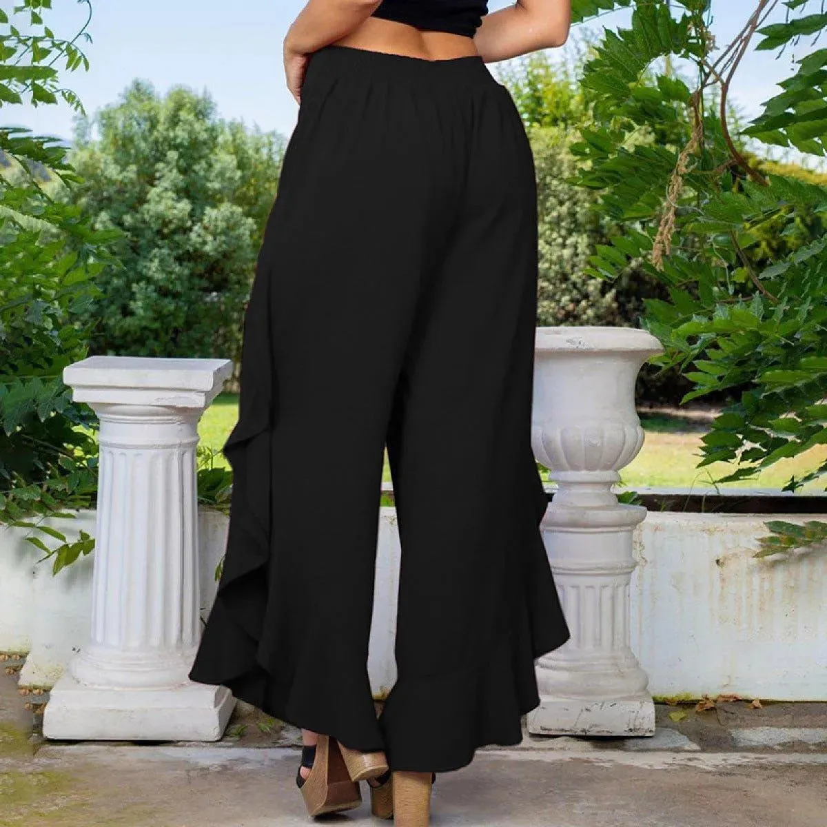 Loose High Waist Ruffles Wide-Leg Pants