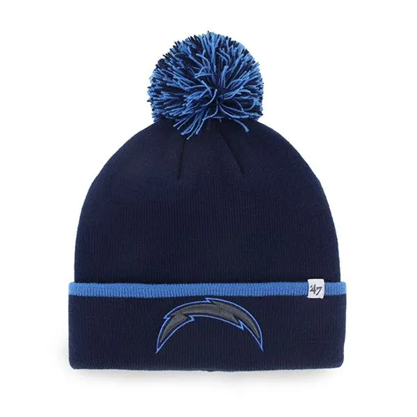 Los Angeles Chargers 47 Brand Navy Blue Baraka Knit Cuffed Poofball Beanie Hat Cap