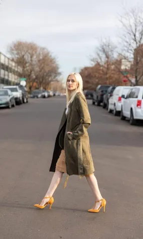 Love Token Adrianna Faux Suede Trench Coat - Olive