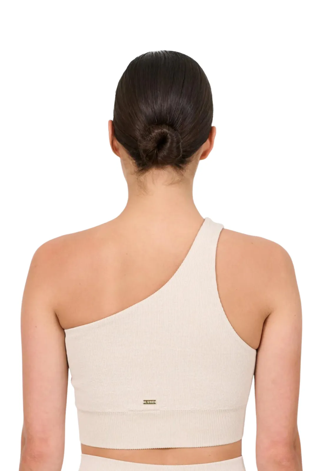 Luna Rib One Shoulder Bra Brown/Rice Melange