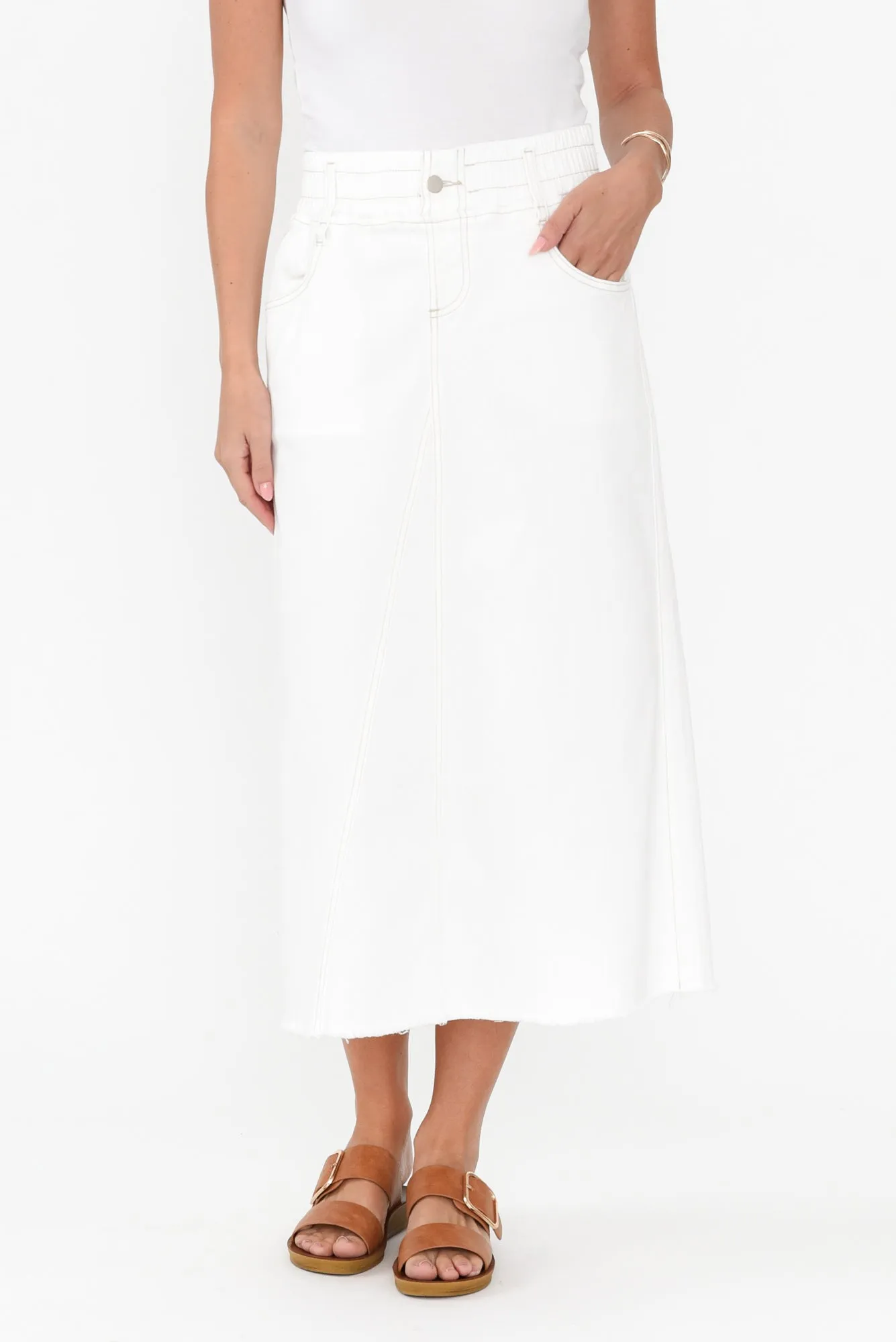 Lusia Ivory Denim Tie Skirt