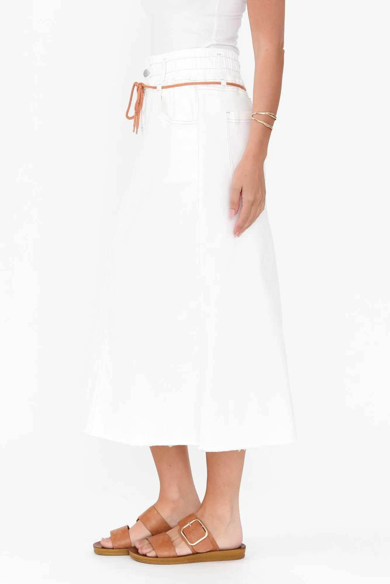 Lusia Ivory Denim Tie Skirt