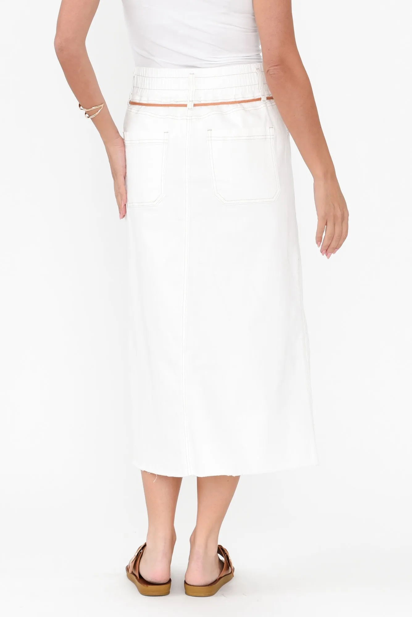 Lusia Ivory Denim Tie Skirt