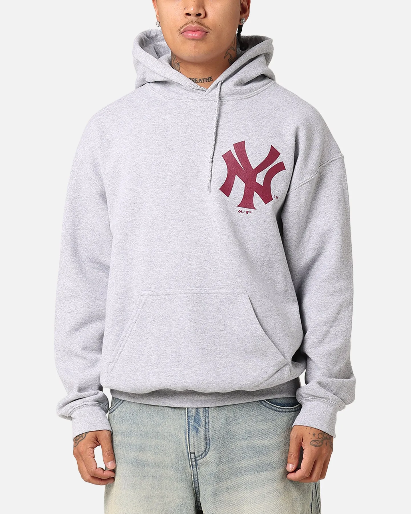 Majestic Athletic New York Yankees Wordmark Arch Hoodie Grey