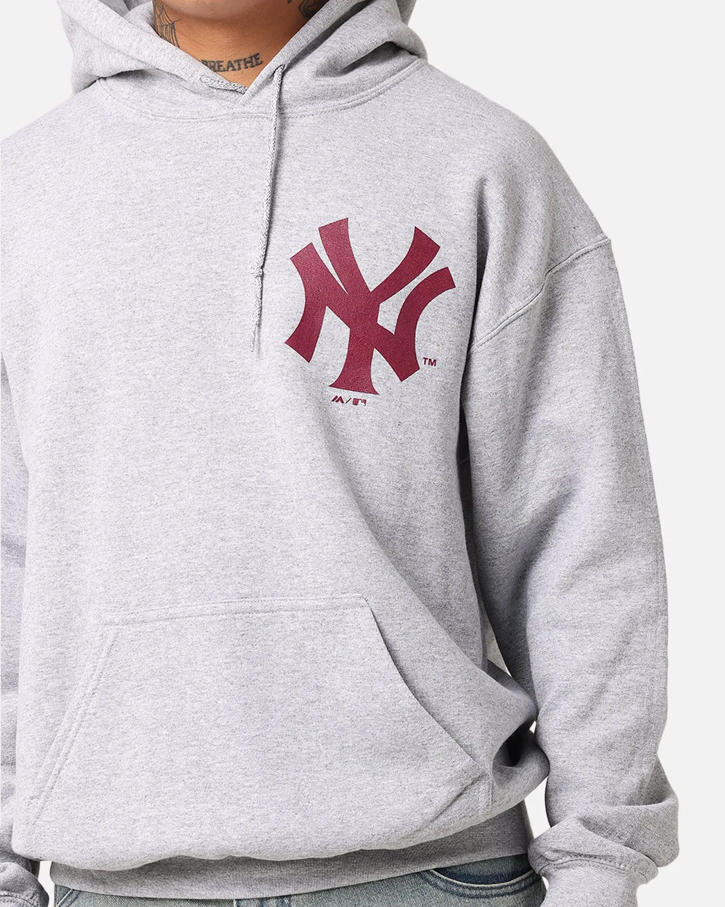 Majestic Athletic New York Yankees Wordmark Arch Hoodie Grey