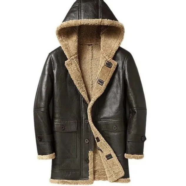 Men Raf B3 Brown Bomber Genuine Leather Jacket And Winter Sheepskin Coat