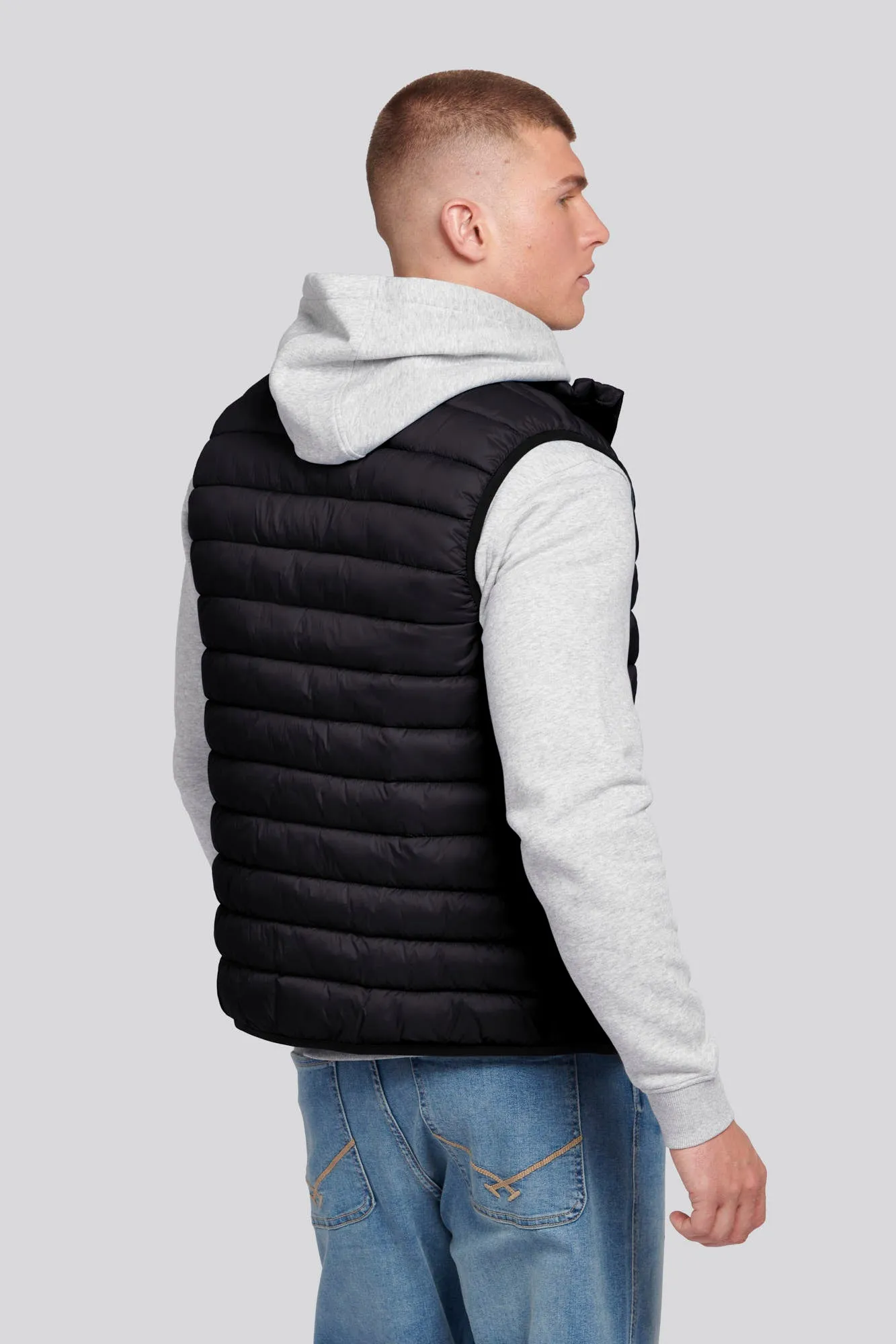 Mens Bound Quilted Gilet in Black Bright White DHM