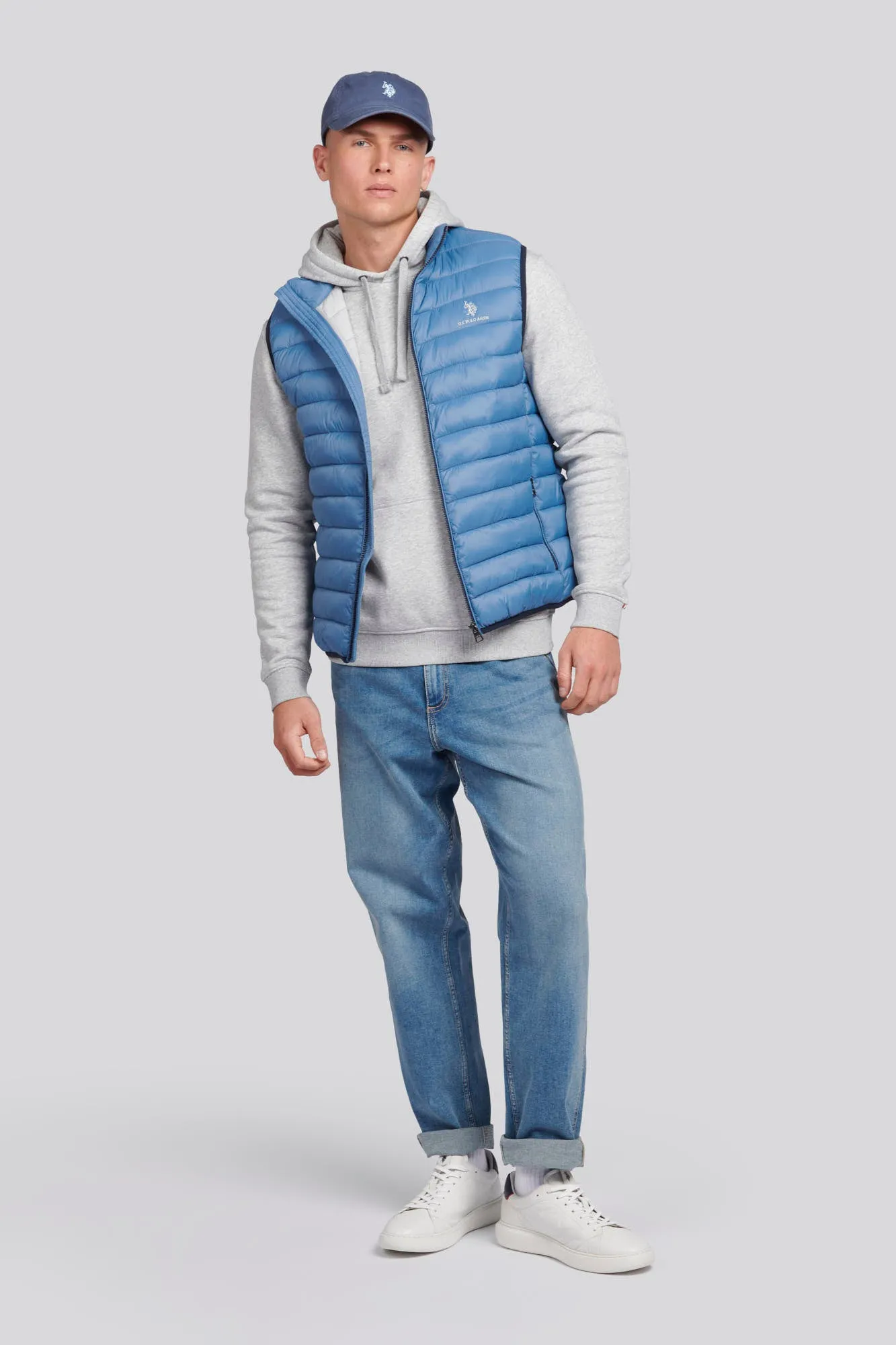 Mens Bound Quilted Gilet in Blue Horizon