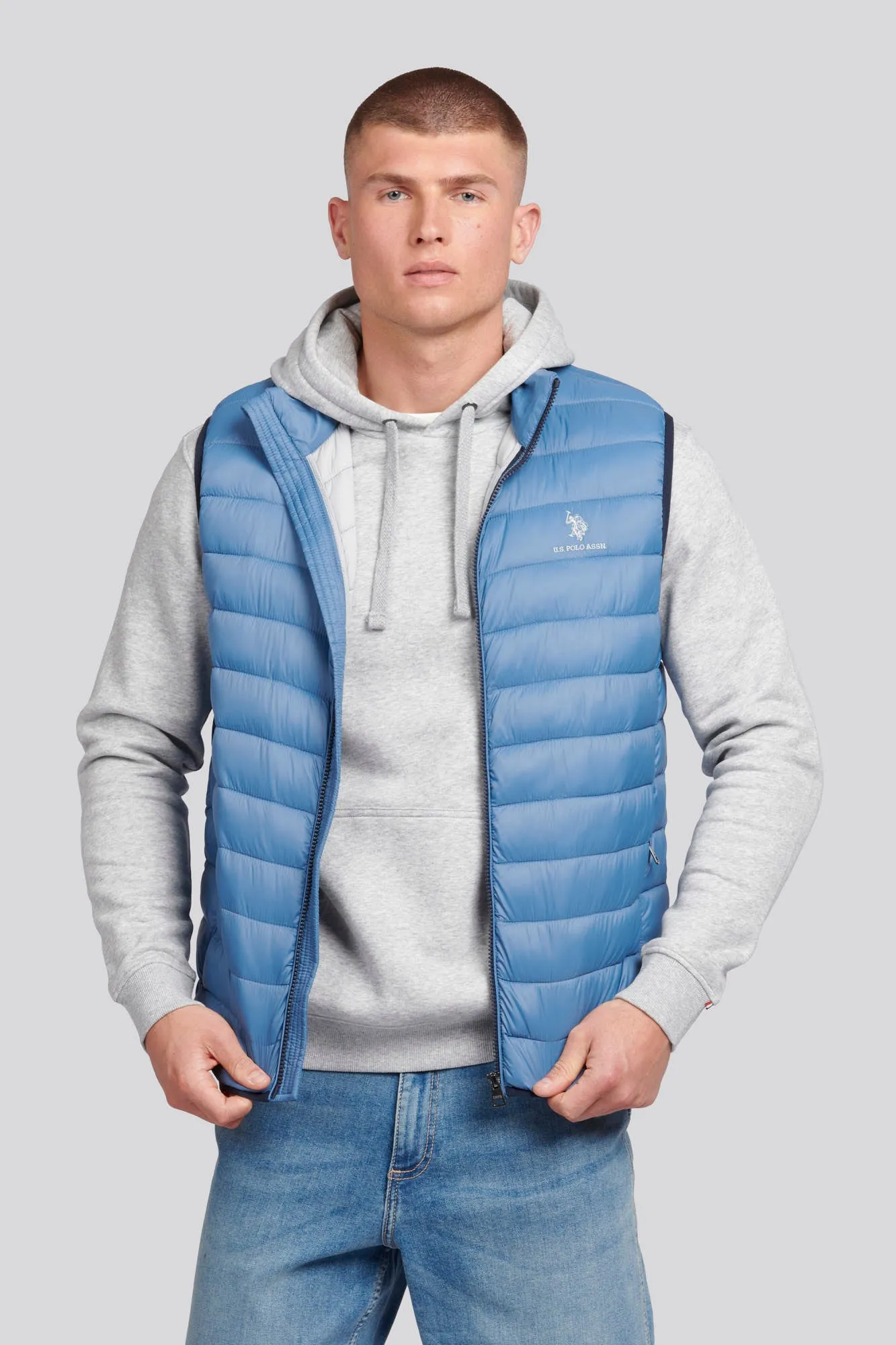 Mens Bound Quilted Gilet in Blue Horizon