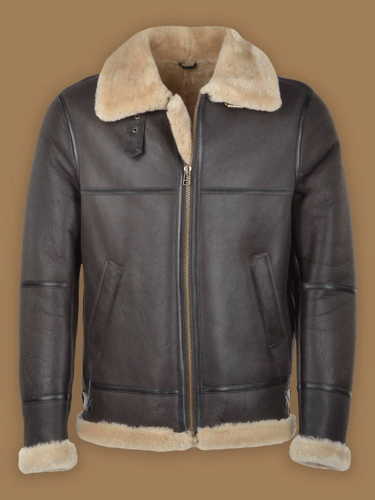 Men's Dark Brown RAF Shearling Leather Bomber Jacket